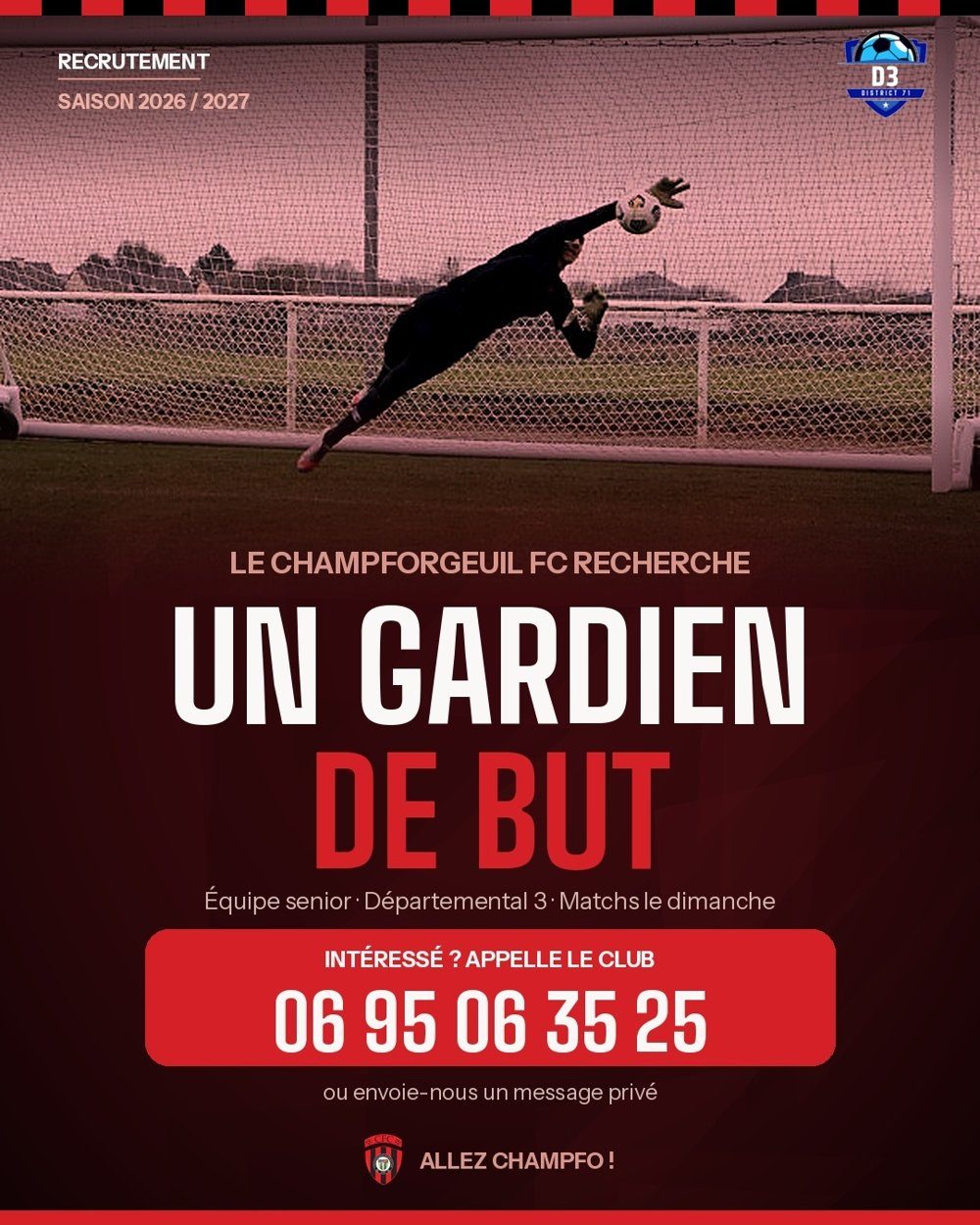 Affiche : le Champforgeuil FC recherche un gardien de but