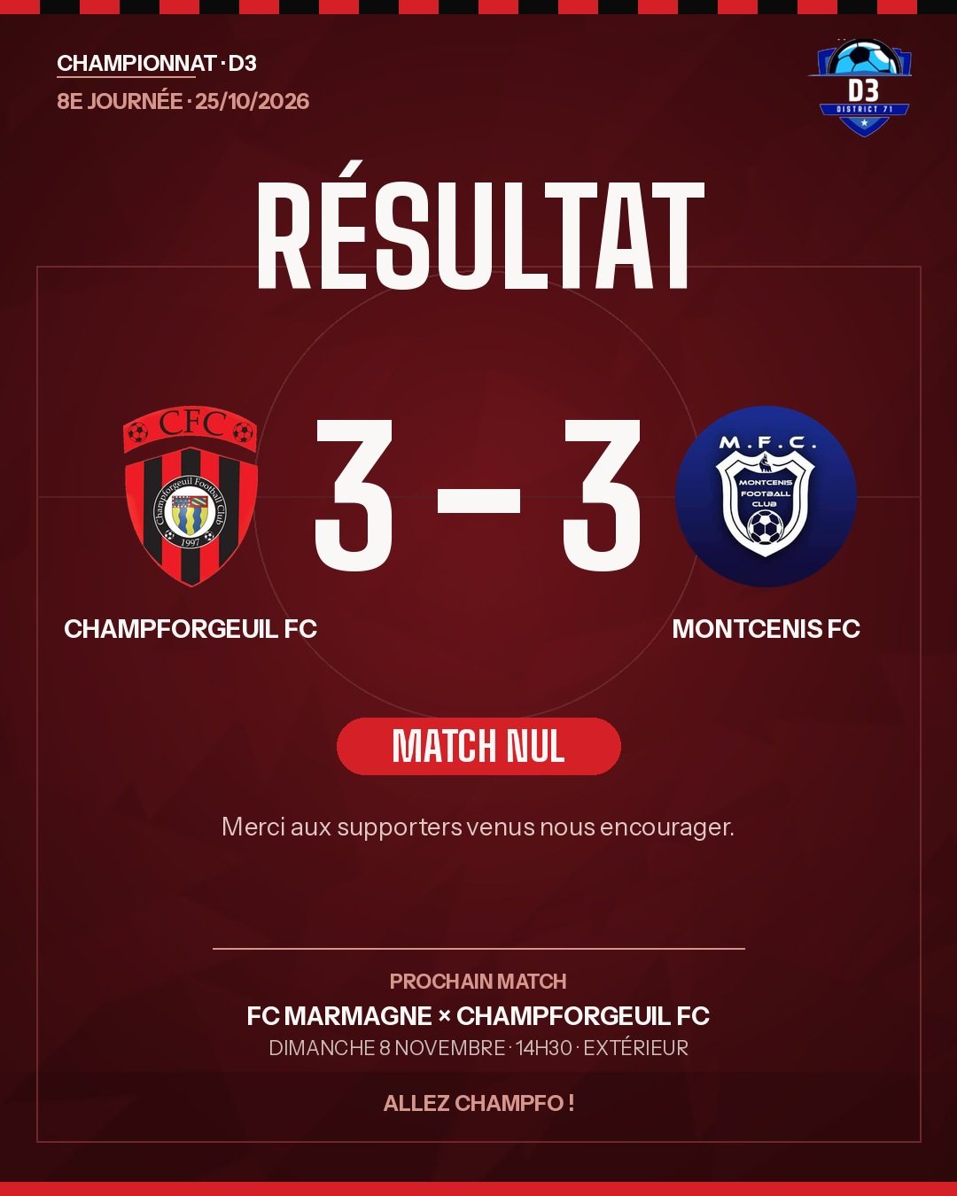 Résultat Champforgeuil FC 3, Montcenis FC 3
